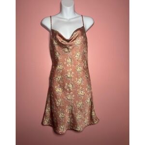 Edit by Nine Floral Slip Dress Womens Small Pink Cowl Neck Mini Satin Look